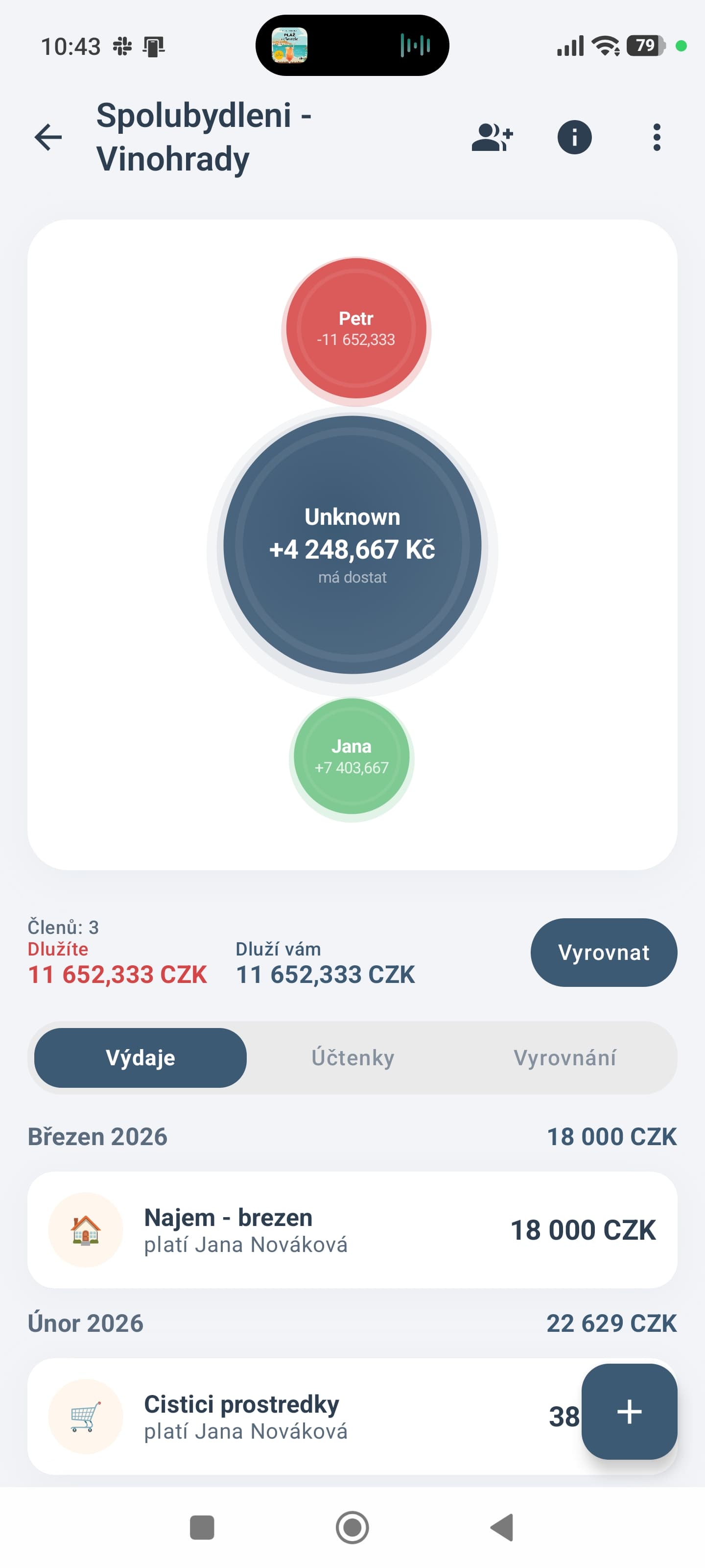 Kvitta - vizualizace dluhů a zůstatků mezi členy skupiny